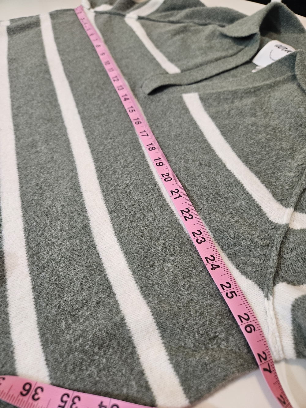 Aerie Olive & White Striped Collared V-Neck Sweater Oversized Fit Medium - Picture 4 of 7